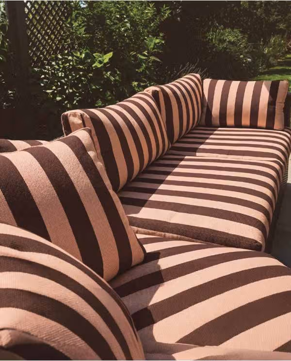 Brown and rose striped outdoor upholstery