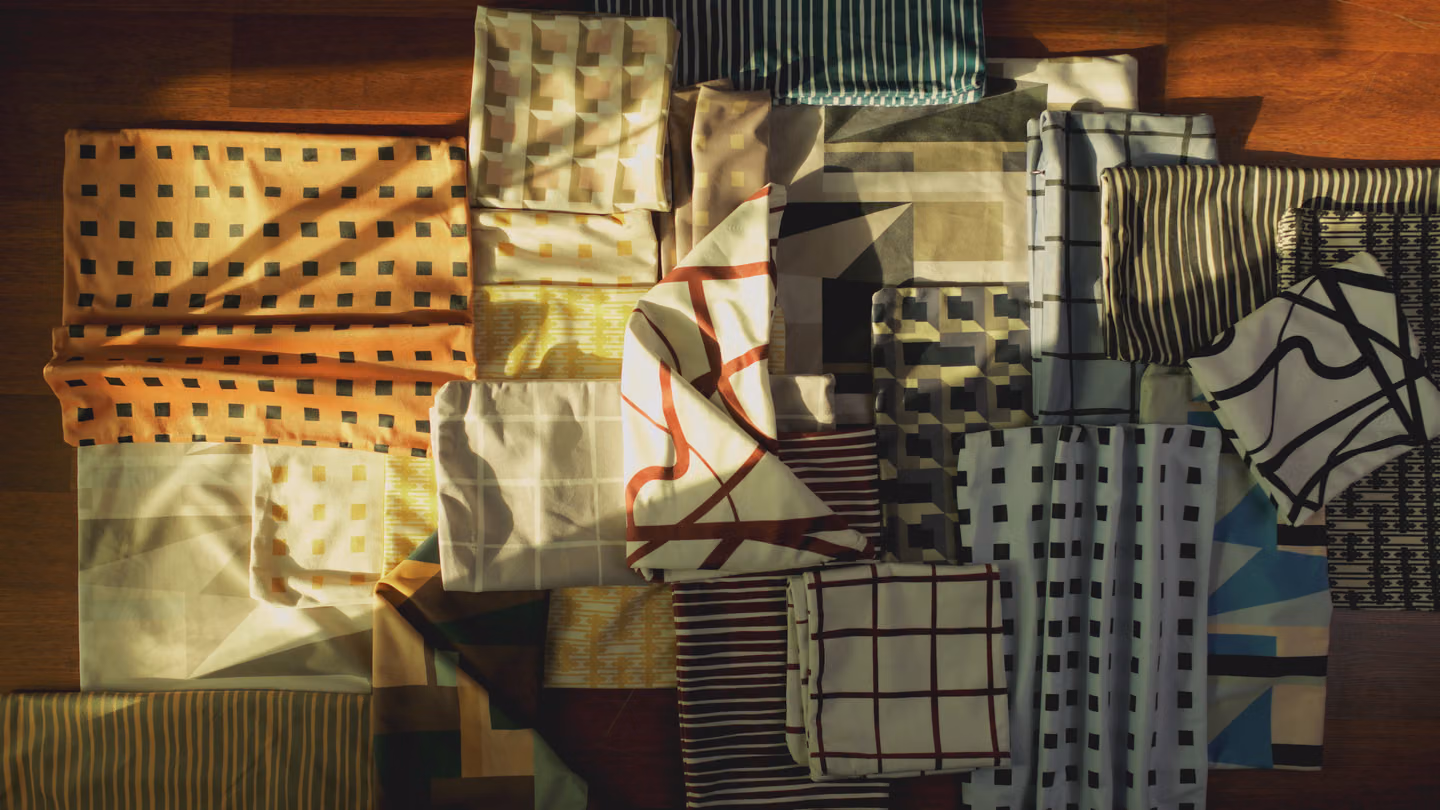 A ShopSeif patterned wall in a quiet studio-like interior