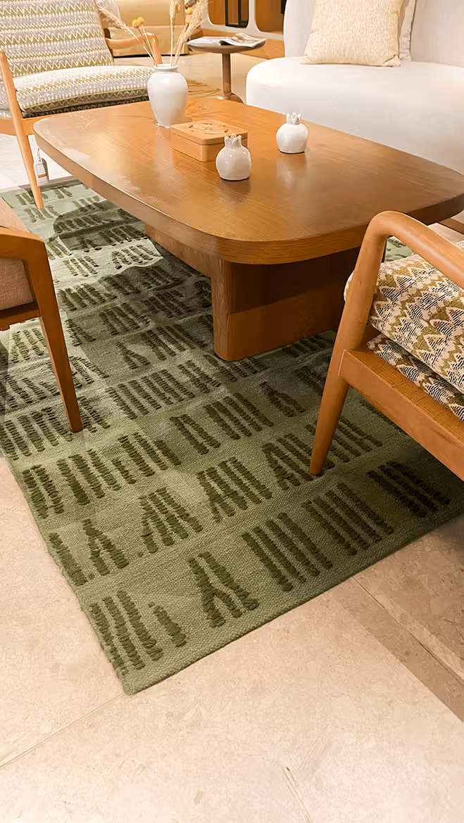 Bark Flatwoven Rug shown in an editorial setting