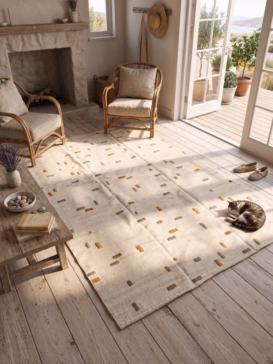 Intimo Flatwoven Rug shown in an editorial setting