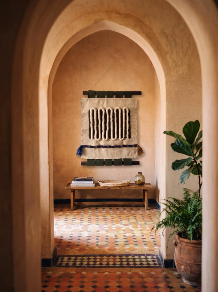 Solstice Woven Wall Tapestry shown in an editorial setting